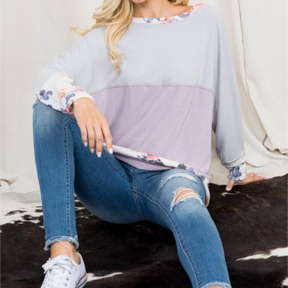 HOPELY Batwing Sleeve Scoop Neck Cottagecore Floral Jersey Sweat Shirt - Picture 6 of 7